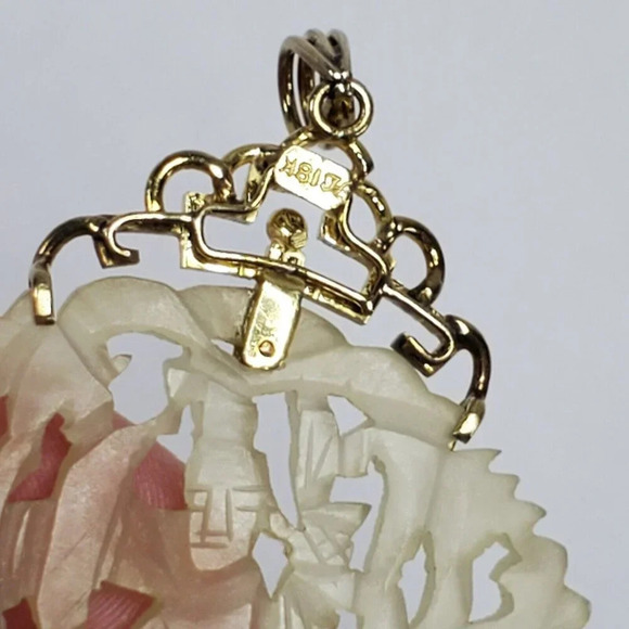 Honora 18k Yellow Gold Carved Chinese Jade Jadeite Pendant Amulet Vintage - Picture 6 of 14